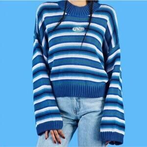 UNIF Clarissa Striped Chunky Knit Sweater Blue White XS